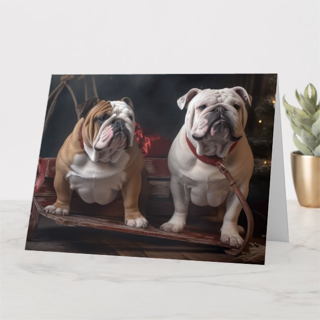 Tarjeta Decoración de los Navidades de bulldog Snowy Sleig (Planta pequeña)