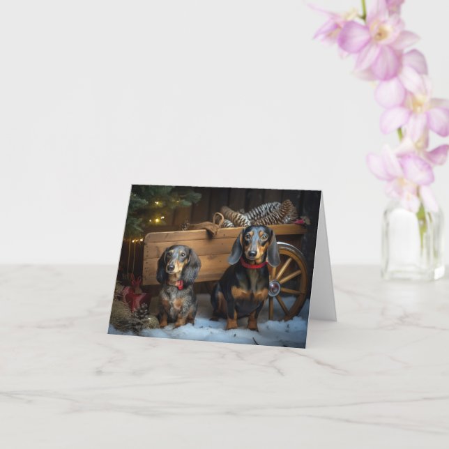 Tarjeta Decoración de los Navidades de Dachshund Snowy Sle (Orquídea)