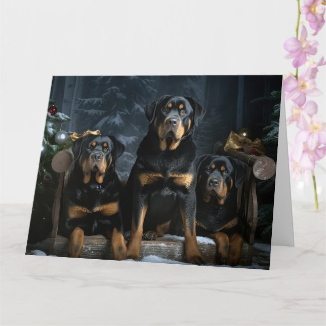 Tarjeta Decoración de los Navidades de Rottweiler Snowy Sl (Orquídea)