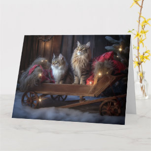 Tarjeta Decoración de los Navidades Maine Coon Snowy Sleig