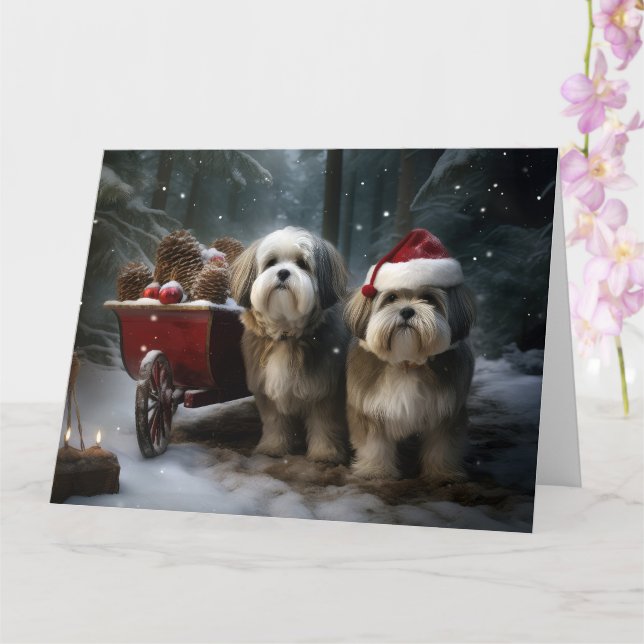 Tarjeta Decoración de los Navidades Malti tzu Snowy Sleigh (Orquídea)