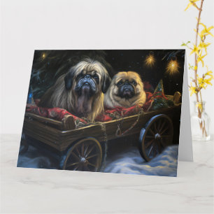 Tarjeta Decoración de los Navidades Pekingeses Snowy Sleig