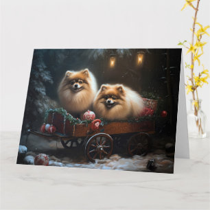 Tarjeta Decoración de los Navidades Pomerania Snowy Sleigh