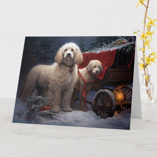 Tarjeta Decoración de los Navidades Poodle Snowy Sleigh (flor amarilla)