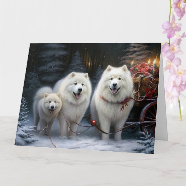 Tarjeta Decoración de los Navidades Samoyed Snowy Sleigh (Orquídea)