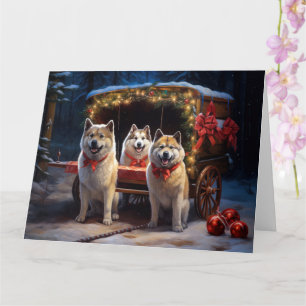 Tarjeta Decoración de Navidad Akita Snowy Sleigh Ride