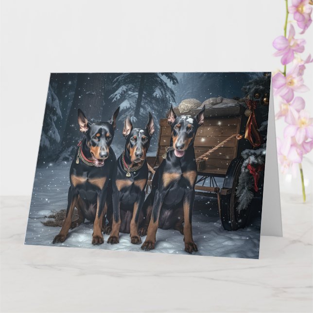 Tarjeta Decoración de Navidad de Trineo Nevado Doberman (Orquídea)