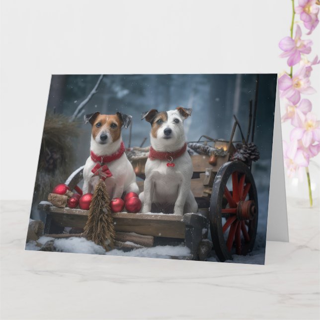 Tarjeta Decoración de Navidad de Trineo Nevado Jack Russel (Orquídea)