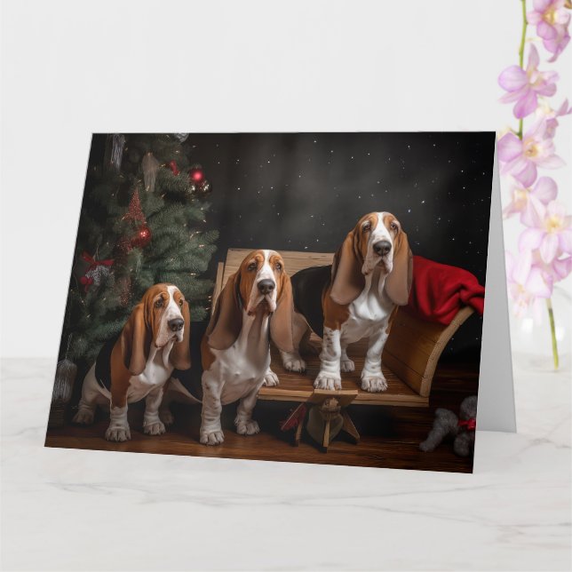 Tarjeta Decoración de Navidades de Basset Hound Snowy Slei (Orquídea)