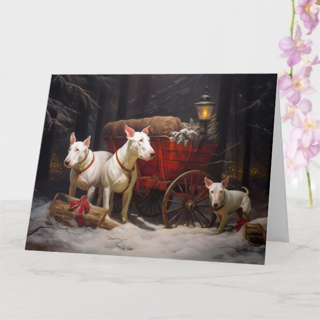 Tarjeta Decoración de Navidades de Bull Terrier Snowy Slei (Orquídea)