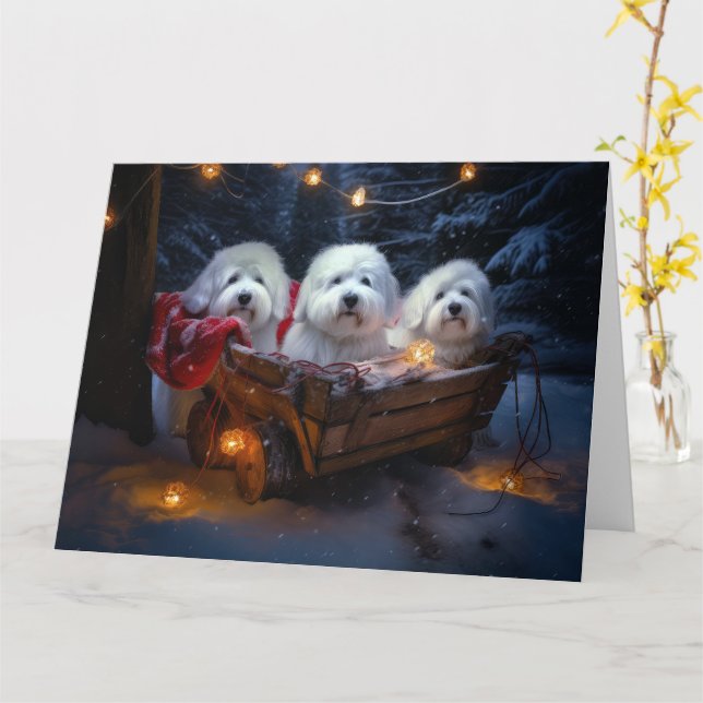 Tarjeta Decoración de Navidades de Coton De Tulear Snowy S (flor amarilla)