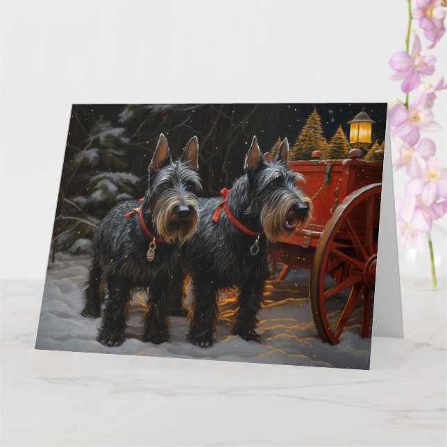 Tarjeta Decoración de Navidades de Snowy Sleigh Terrier de (Orquídea)