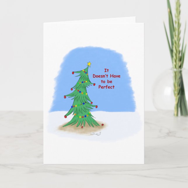 Tarjeta decorada con árbol de Navidad no perfecto (Anverso)