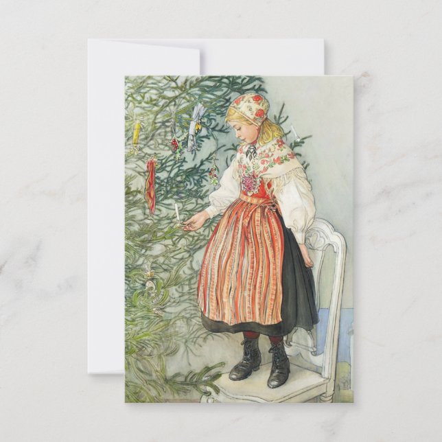 Tarjeta Decorando el árbol de Navidad - Carl Larsson (Anverso)