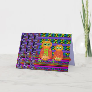 Tarjeta decorativa de cumpleaños con búhos