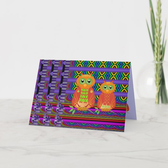 Tarjeta decorativa de cumpleaños con búhos (Anverso)