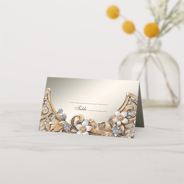 Tarjeta decorativa Gold White Floral Place (Anverso)