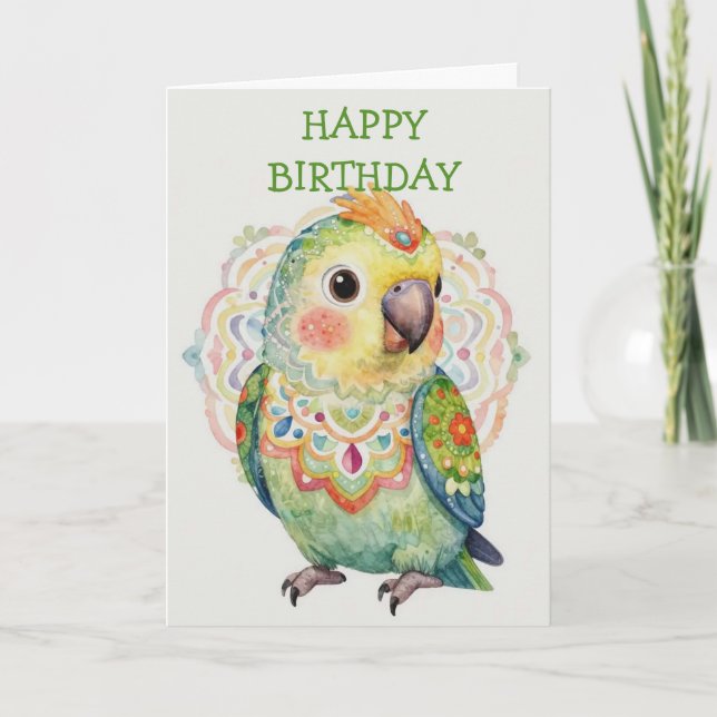 Tarjeta Decorative Folk‑Art Parrot Illustration  (Anverso)