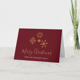 Tarjeta Decorativos copos de nieve dorados Feliz Navidad