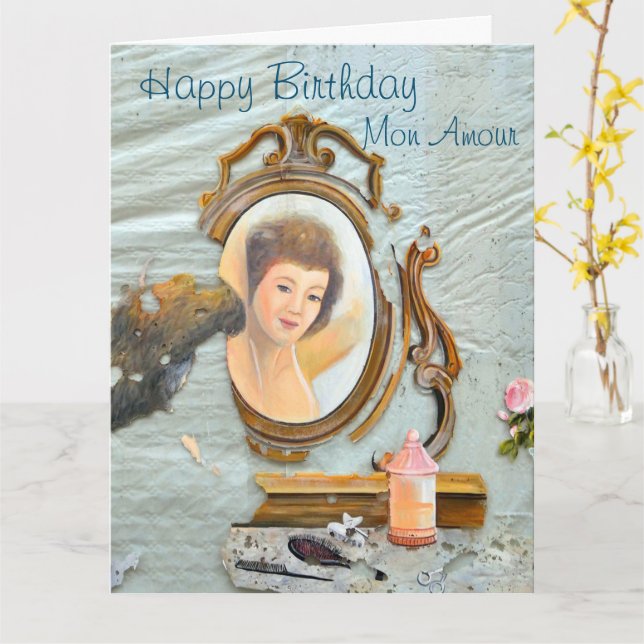 Tarjeta Decoupage Francais (flor amarilla)
