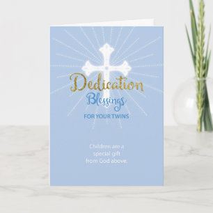 Tarjeta Dedicación Bendición Niños Gemelos Azul y Dorado