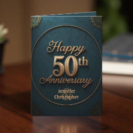 Tarjeta Deep Blue y Gold 50 Aniversario del Boda