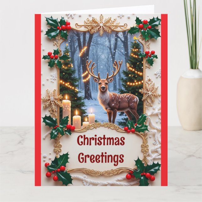 Tarjeta Deer And Christmas Lights Greeting Card (Anverso)