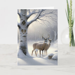 Tarjeta Deer Aniversario con Corazón de Árbol Birch y nomb
