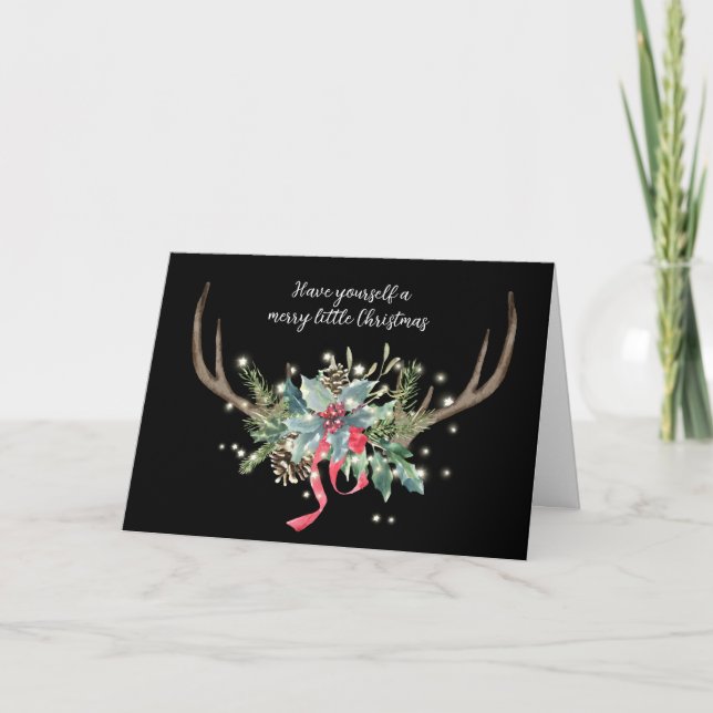 Tarjeta Deer Antlers con Navidades Bouquet (Anverso)
