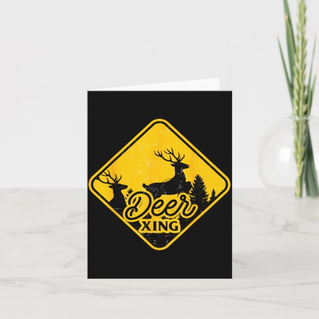 Tarjeta Deer Crossing Sign Christmas Xing Reindeer Funny M (Anverso)