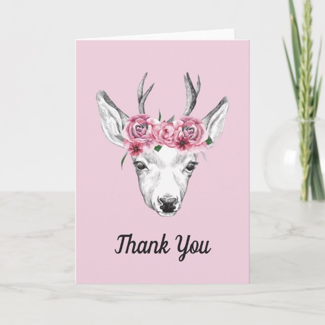 Tarjeta Deer de flores acuáticas | Añadir el texto (Anverso)