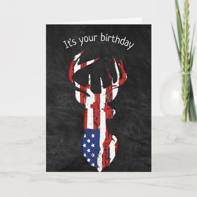 Tarjeta Deer De La Bandera De Cumpleaños Sobre El Cuero (Anverso)