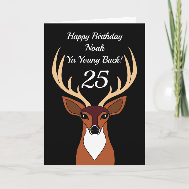 Tarjeta Deer Hunter Gracioso Joven Buck 25º cumpleaños (Anverso)
