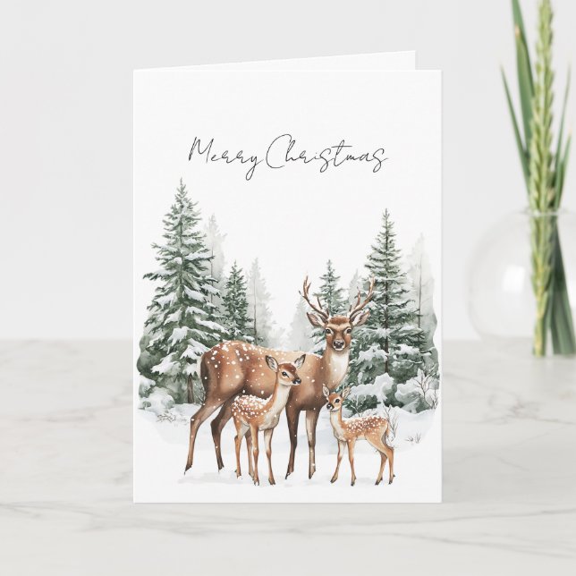 Tarjeta Deer in Snow Christmas Pine Trees (Anverso)