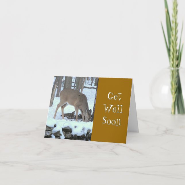 TARJETA DEER IN SNOWY WOODS BEBER AGUA DE STREAM (Anverso)