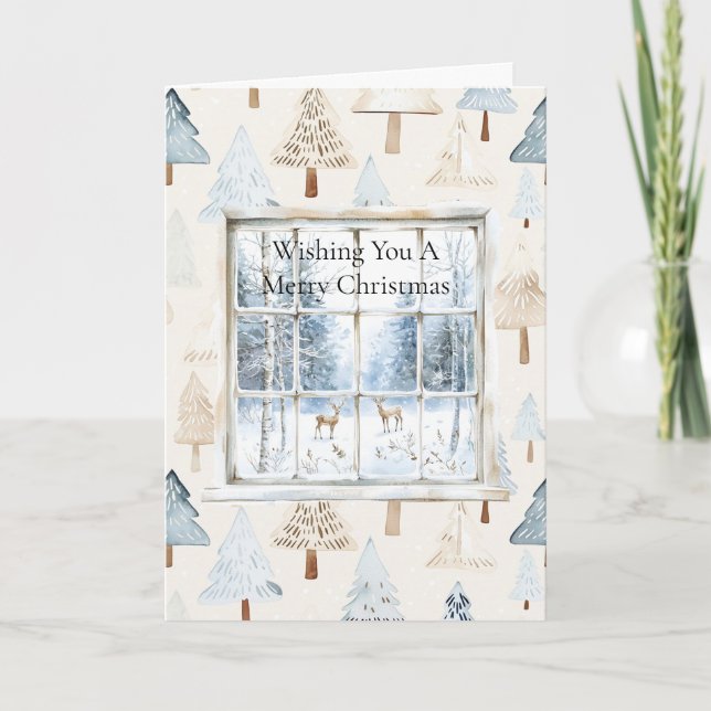 Tarjeta Deer in Window Christmas Trees (Anverso)