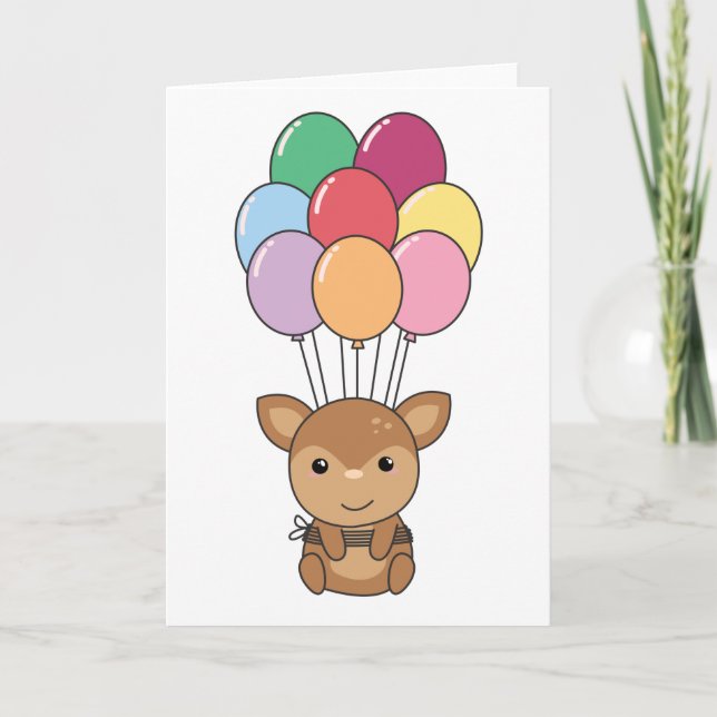 Tarjeta Deer vuela Con Globos Coloridos (Anverso)