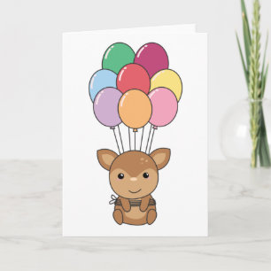 Tarjeta Deer vuela Con Globos Coloridos