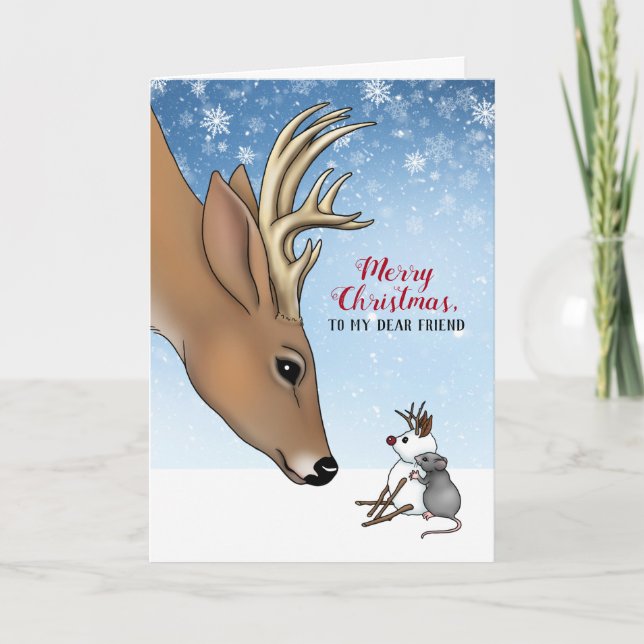Tarjeta Deer y Mouse queridos amigos Navidades de vacacion (Anverso)