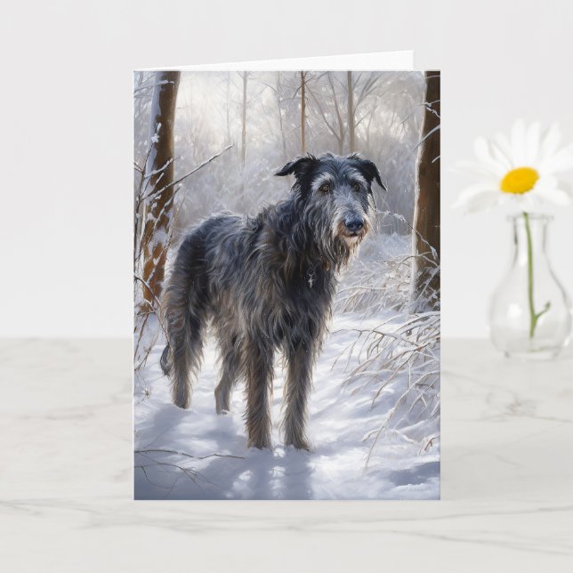 Tarjeta Deerhound escocés deja que nieve Navidades (Planta pequeña)