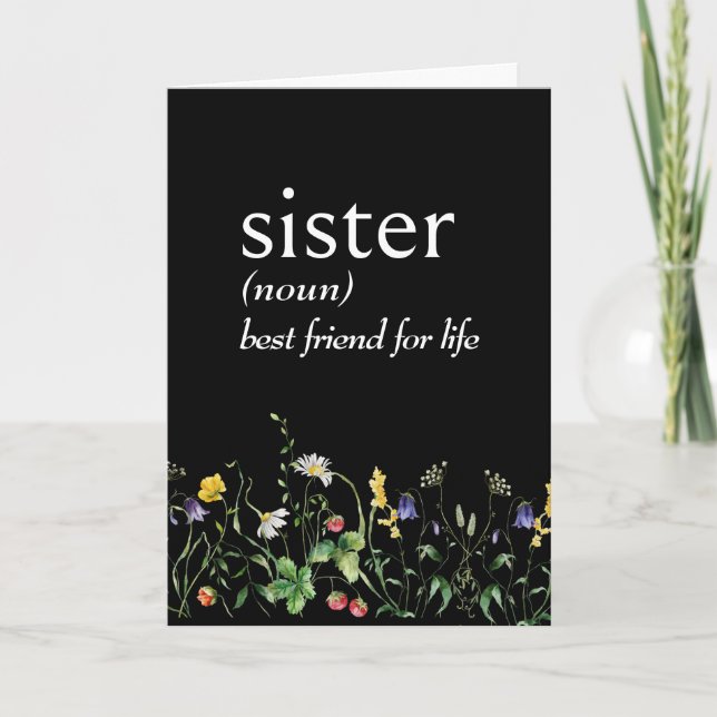 Tarjeta Definición de diccionario de HERMANA con flores si (Anverso)