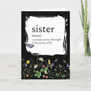 Tarjeta Definición De Diccionario Para HERMANA Con Flores 