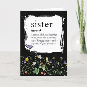 Tarjeta Definición De Diccionario Para HERMANA Con Flores 