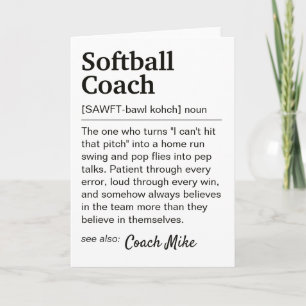 Tarjeta Definición de Entrenador de Sóftbol Agradecimiento