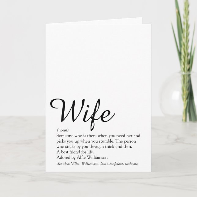 Tarjeta Definición de Esposa Letra Chic Negro y Blanco (Anverso)
