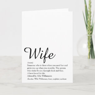 Tarjeta Definición de Esposa Letra Chic Negro y Blanco