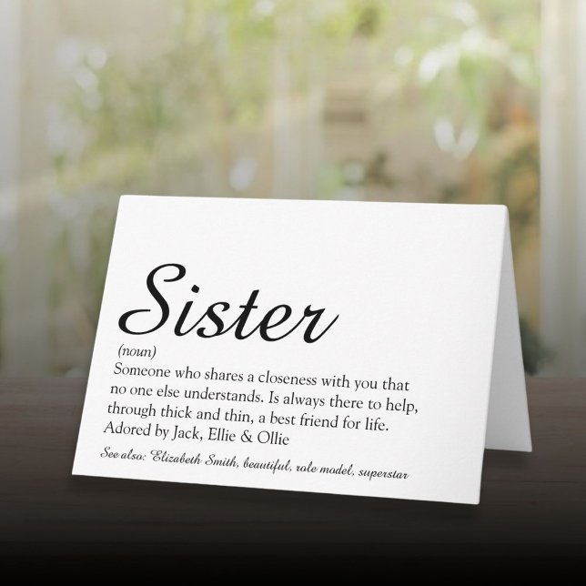 Tarjeta Definición de hermana personalizada la mejor de to (Personalized Best Ever Sister Definition Script Card)