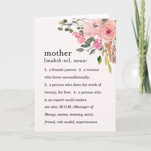 Tarjeta Definición floral rosa de madre, Día de la Madre (Anverso)