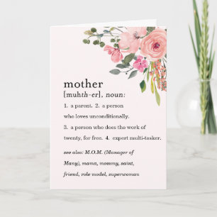 Tarjeta Definición floral rosa de una madre, Día de la Mad