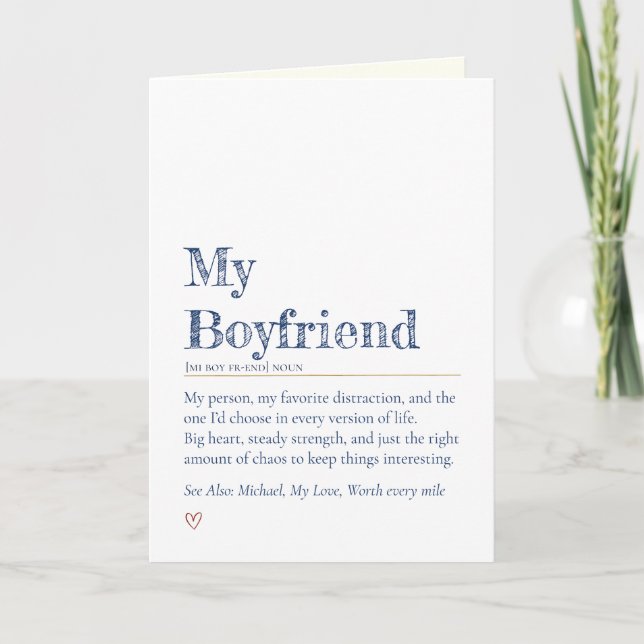 Tarjeta Definición Moderna de Ánimo para Mi Novio (Anverso)